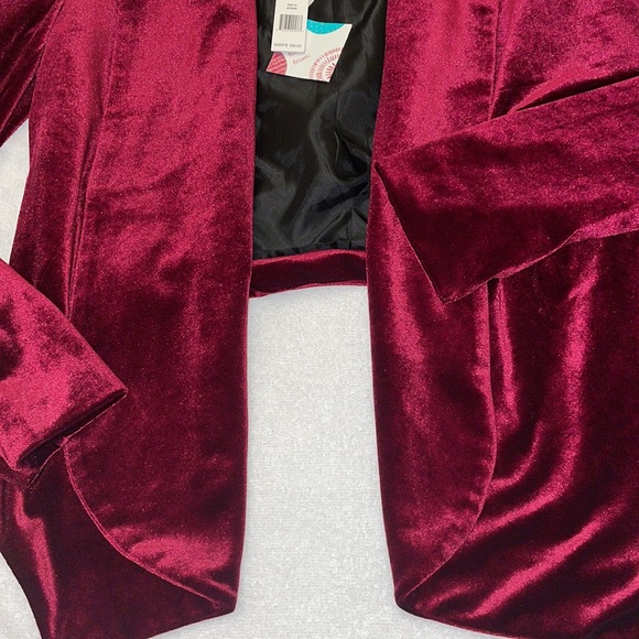 NWT Walter Baker RARE Crop Burgundy Open Front Velvet Blazer Tuxedo Jacket S - Picture 14 of 17